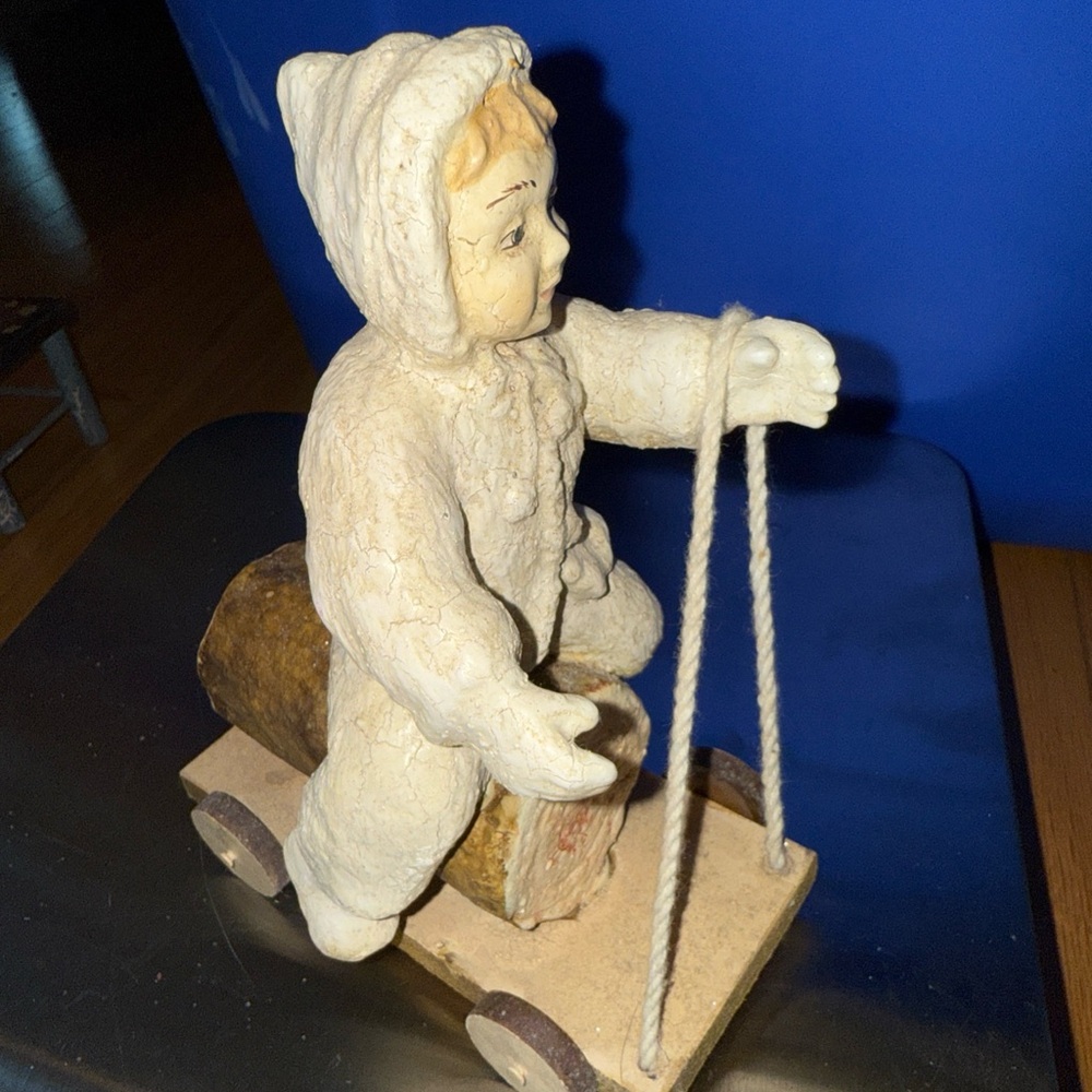 Bethany Lowe Christmas Bring in the Yule Log Child Wagon Sled Sleigh Holiday Vtg